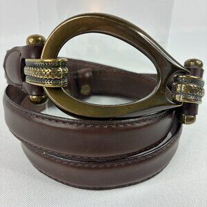 XL Dark Brown Genuine Leather Lined Belt Western Brass Hook Buckle 20160-1